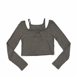 Gray brown double layered graphic crop top